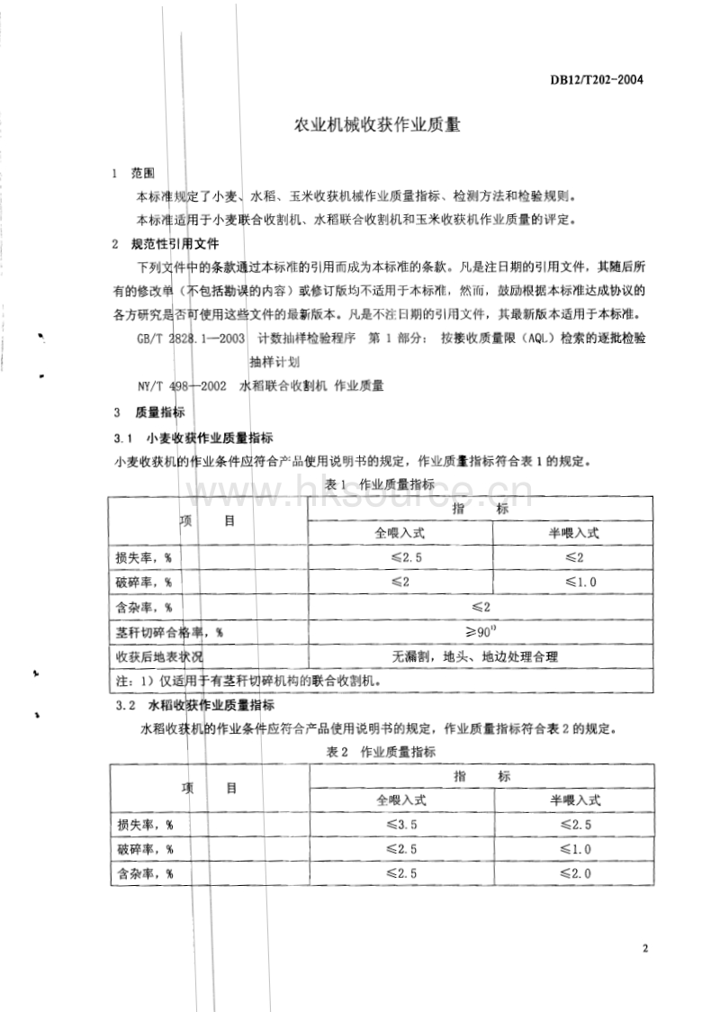 DB12/T 202-2004 农业机械收获作业质量.pdf_第3页