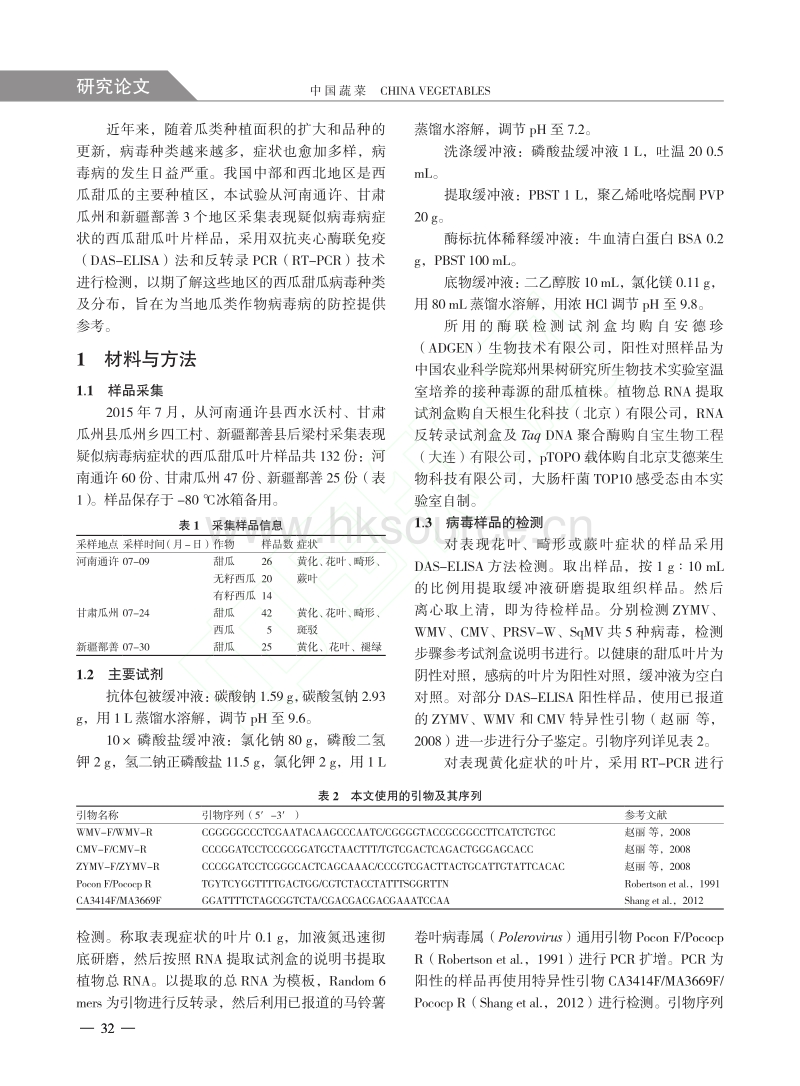 河南甘肃和新疆西瓜甜瓜病毒检测.pdf_第2页