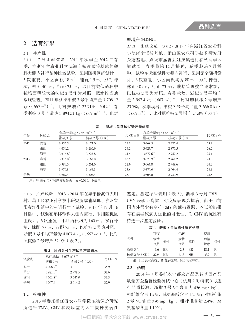 辣椒新品种浙椒3 号的选育_第2页