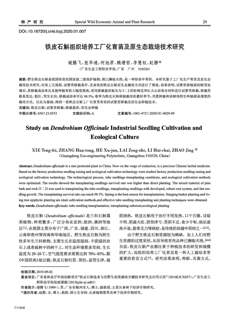 铁皮石斛组织培养工厂化育苗及原生态栽培技术研究.pdf_第1页