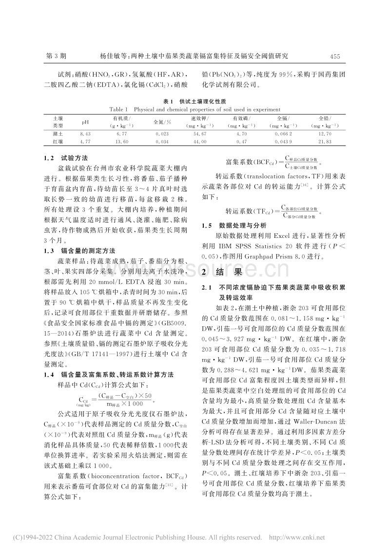 两种土壤中茄果类蔬菜镉富集特征及镉安全阈值研究.pdf_第3页
