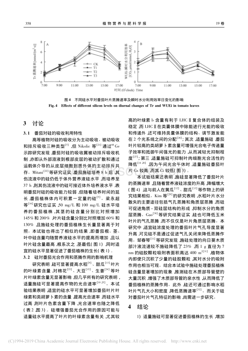 硅对番茄生长及光合作用与蒸腾作用的影响_曹逼力.pdf_第5页