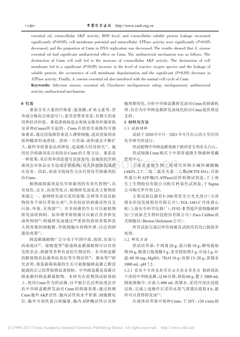 中华蹄盖蕨挥发油对番茄溃疡病菌的抑菌效果及机理研究.pdf_第2页