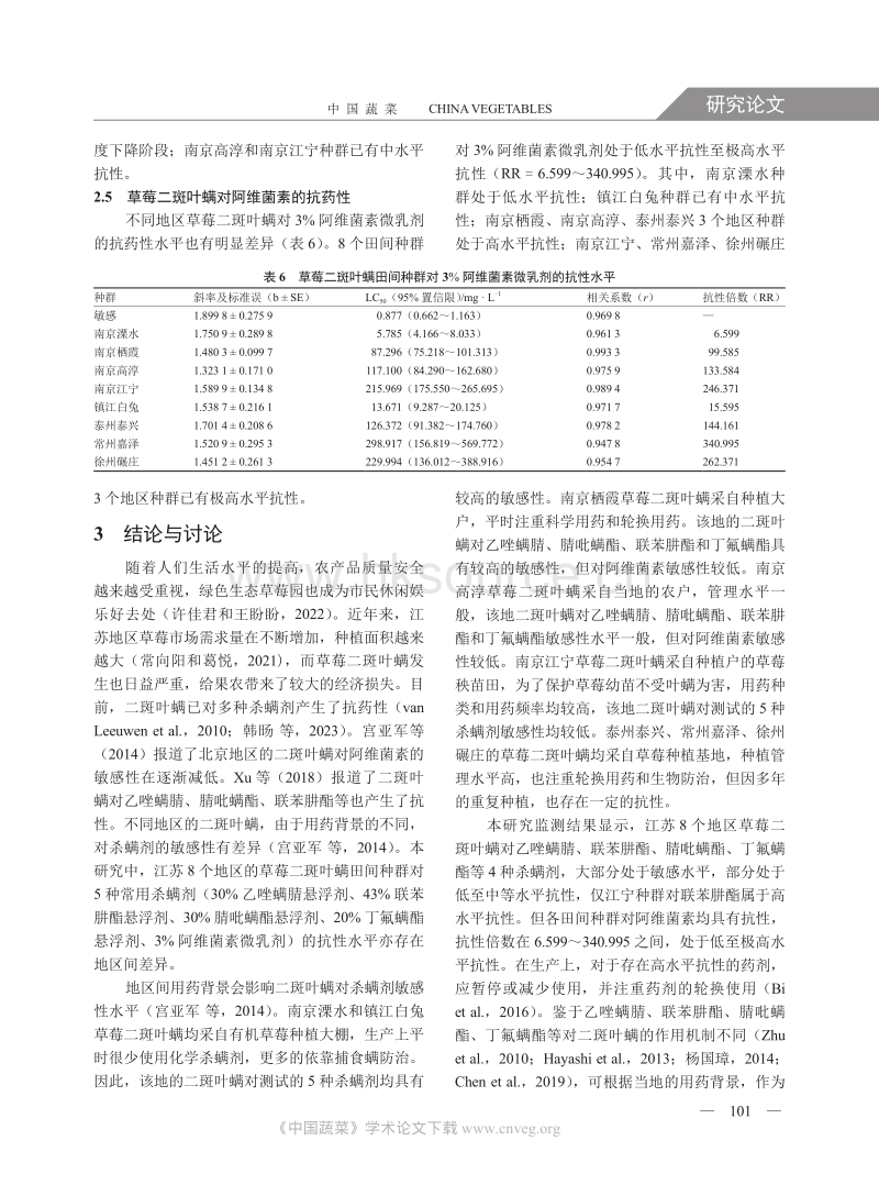 江苏草莓二斑叶螨对5 种杀螨剂的抗药性监测.pdf_第4页