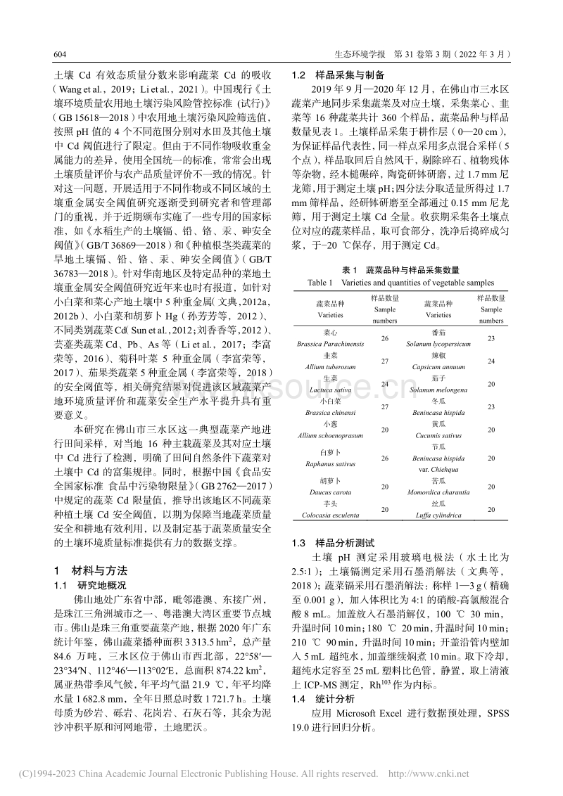 珠三角典型区域蔬菜产地土壤Cd安全阈值研究.pdf_第2页