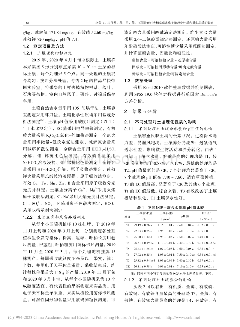 不同处理对大棚草莓连作土壤理化性质和果实品质的影响.pdf_第3页