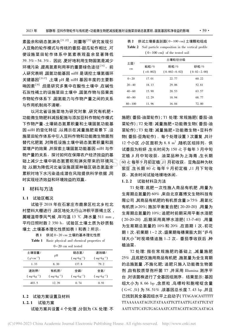 豆科作物轮作与有机肥+功能微生物肥减投配施对设施菜田硝态氮累积、固氮基因和净收益的影响.pdf_第3页