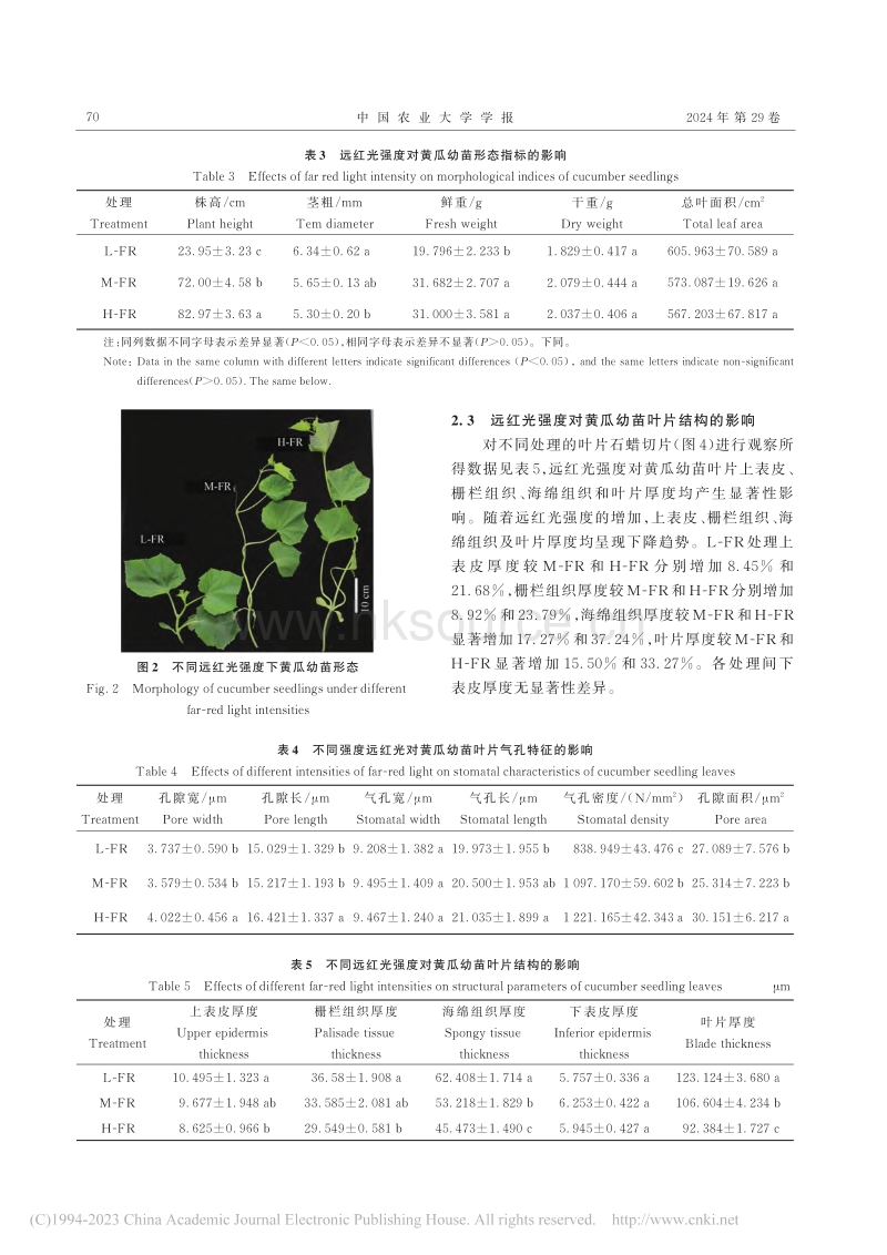 添加不同强度的远红光对黄瓜幼苗生长及光合作用的影响.pdf_第5页