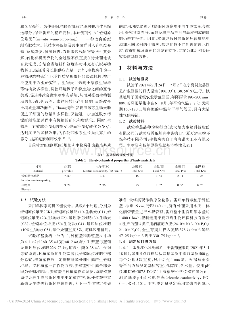 蚯蚓原位堆肥与不同比例生物炭对基质理化性质及番茄品质的作用研究.pdf_第2页
