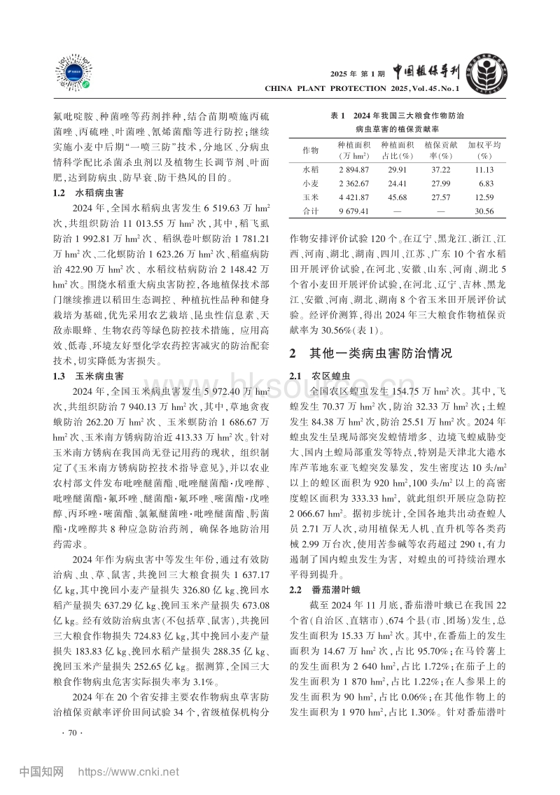 2024年全国主要农作物重大病虫害防治工作概述_郭永旺.pdf_第2页