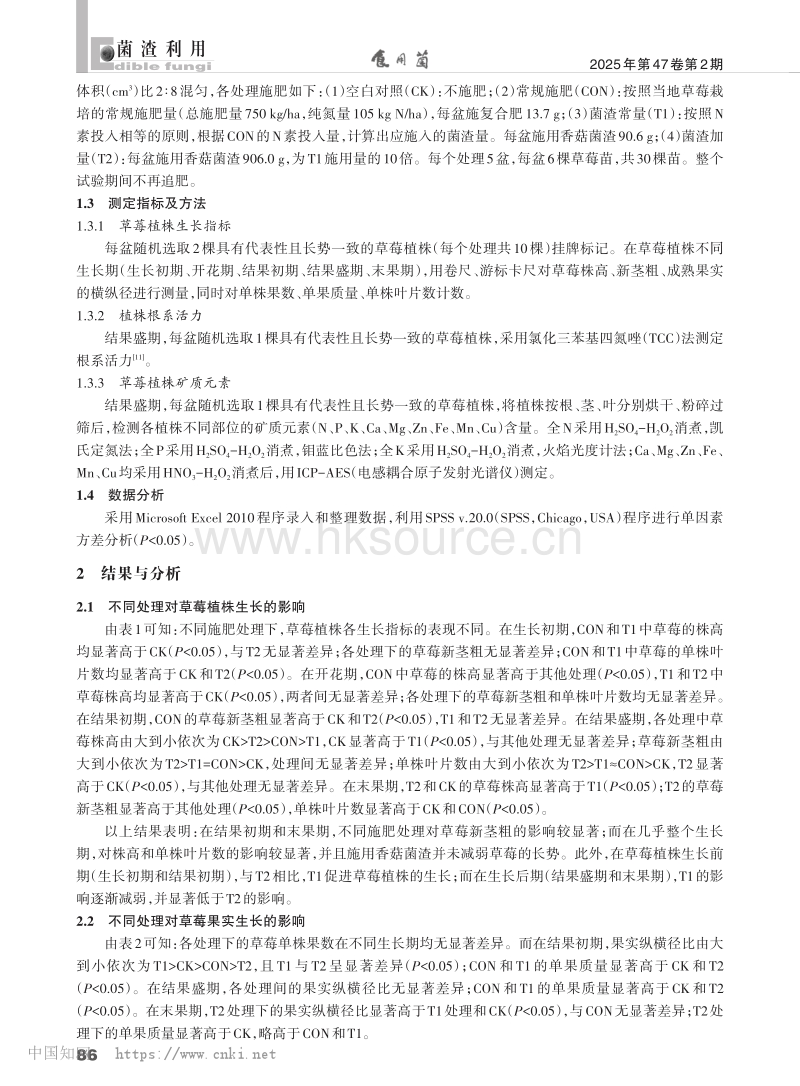 香菇菌渣对草莓生长和养分吸收的影响.pdf_第2页