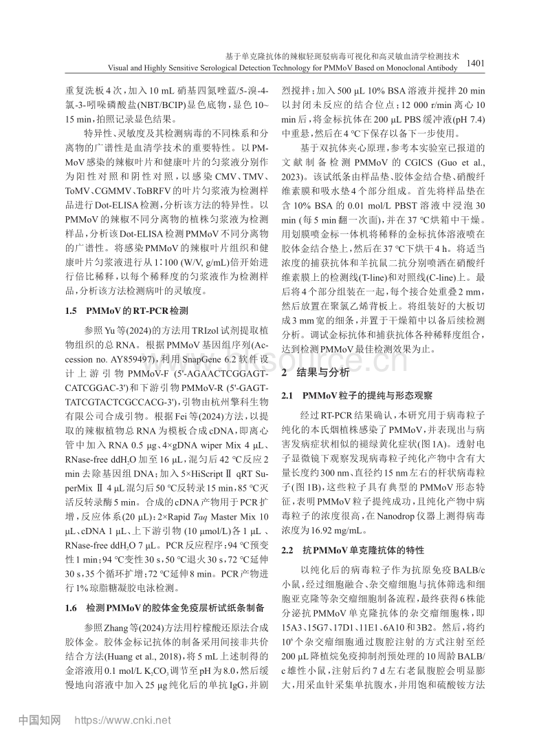 基于单克隆抗体的辣椒轻斑驳病毒可视化和高灵敏血清学检测技术.pdf_第4页