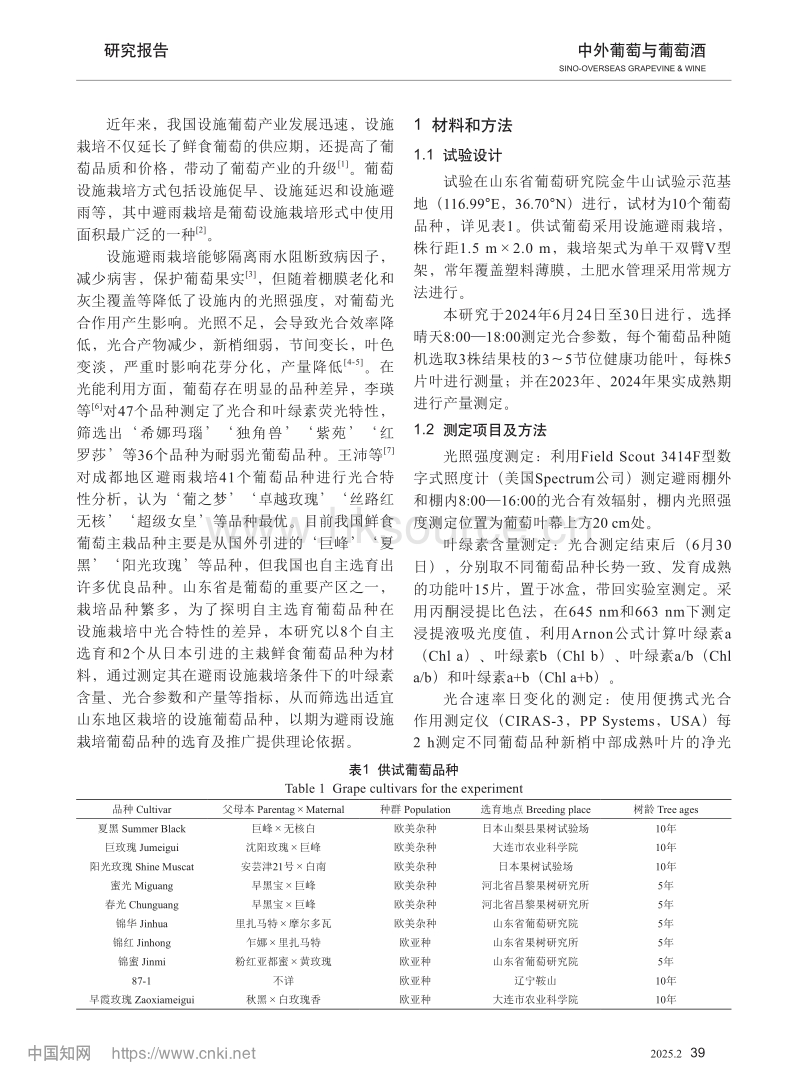避雨设施条件下不同葡萄品种光合特性和产量分析.pdf_第2页